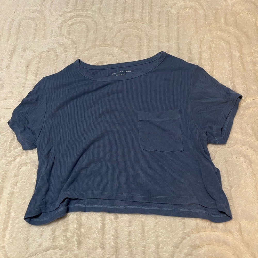 Blue Cropped T-Shirt with Pocket